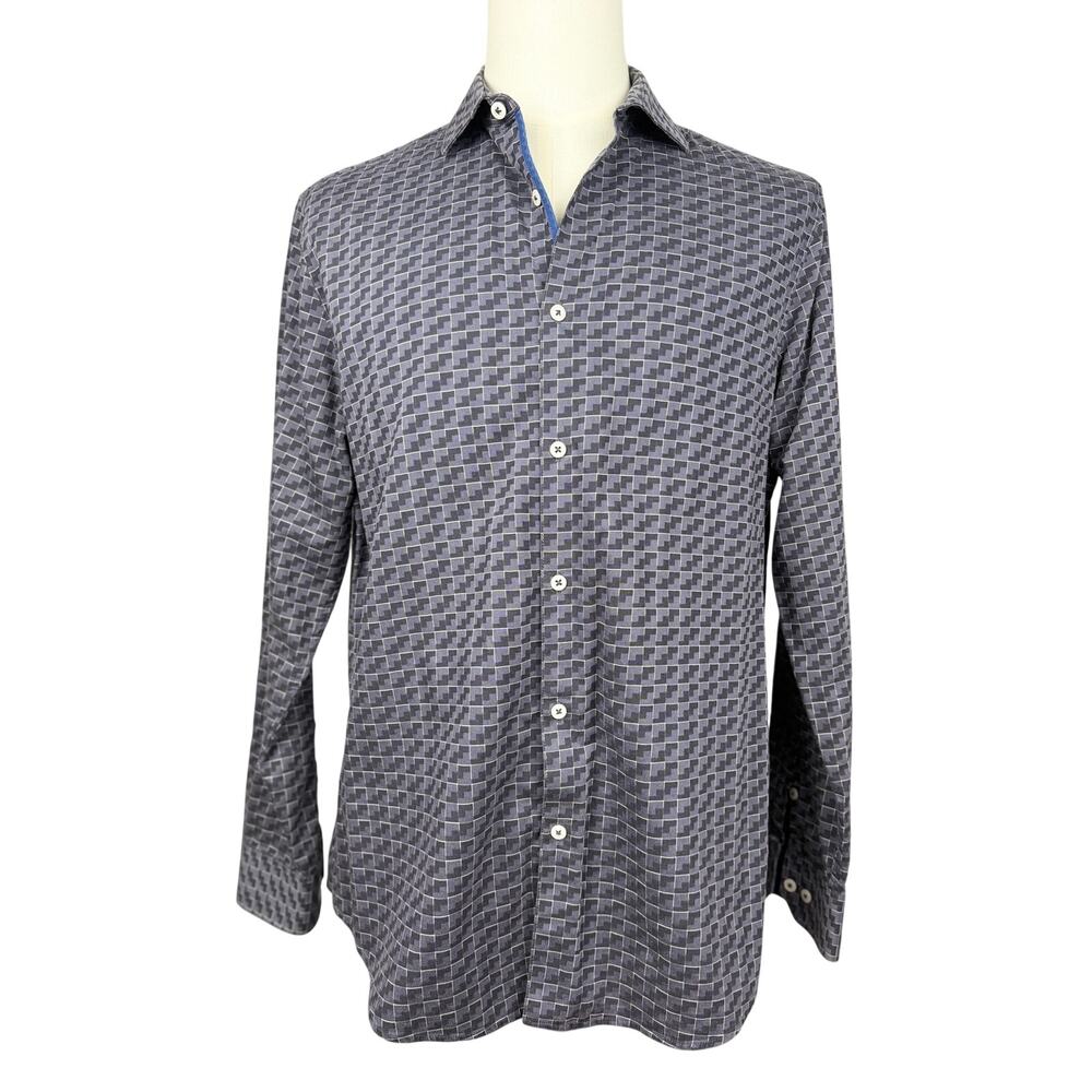 Original Penguin Slim Fit Gray Geometric Dress Shirt Mens 16 34/35